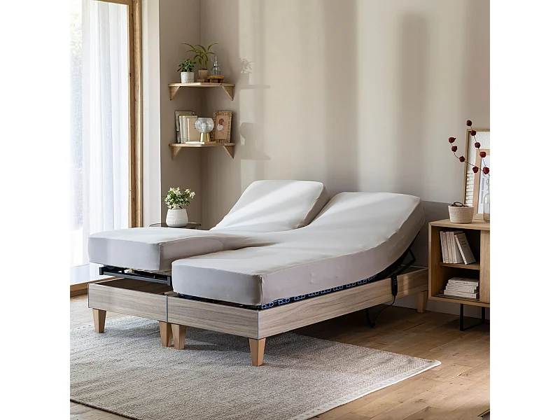 Drap housse beige pour lit articulé jersey extensible 2x80x200