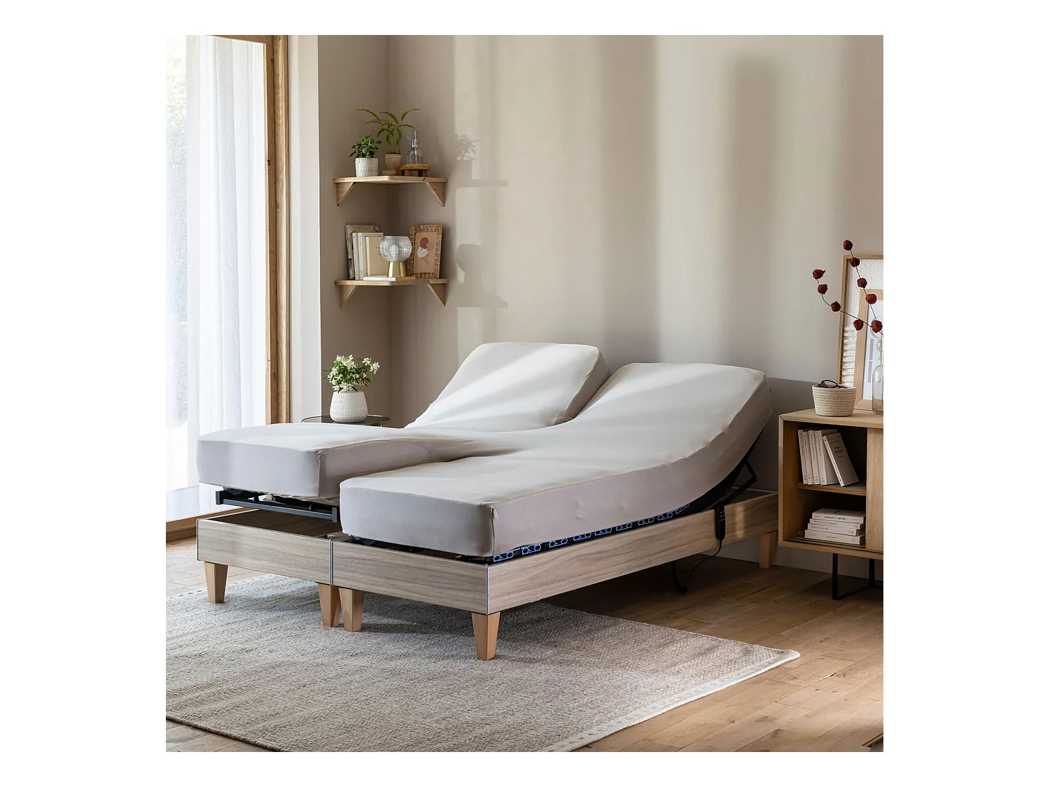 Drap housse beige pour lit articulé jersey extensible 2x90x200