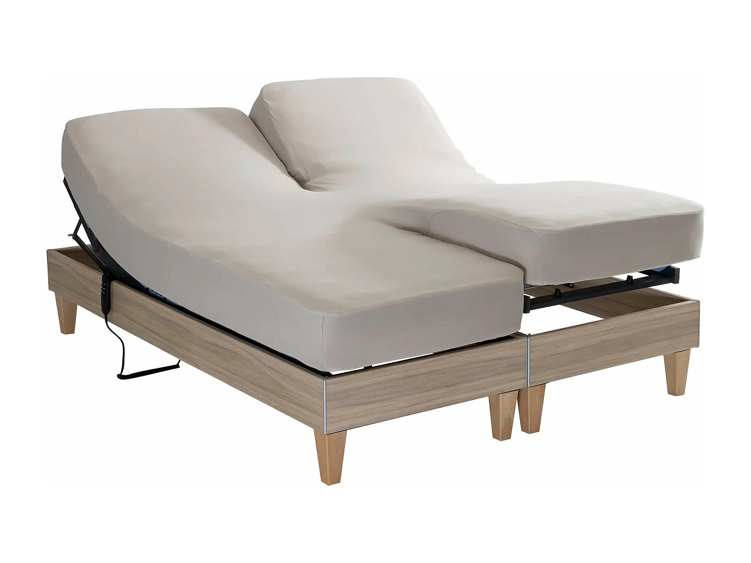 Drap housse beige pour lit articulé jersey extensible 2x90x200