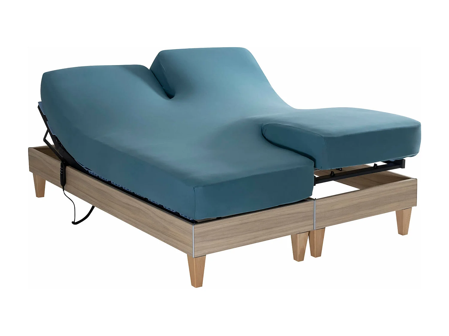 Drap housse bleu canard pour lit articulé jersey extensible 2x70x190