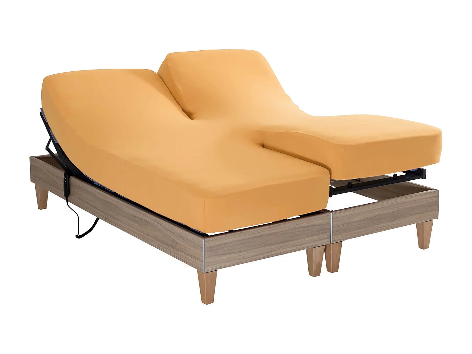 Drap housse jaune moutarde pour lit articulé jersey extensible 2x80x200