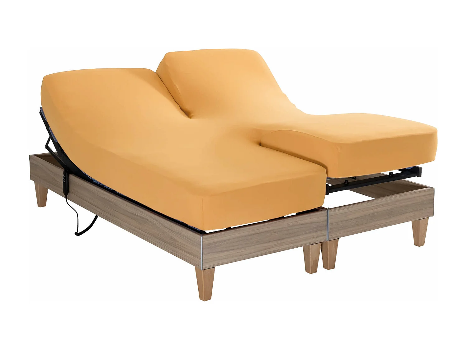 Drap housse jaune moutarde pour lit articulé jersey extensible 2x70x190