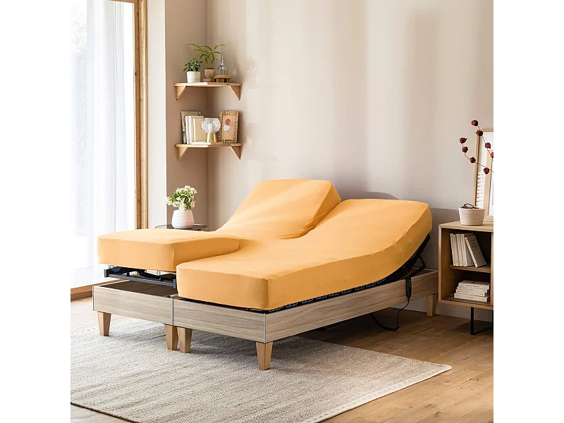 Drap housse jaune moutarde pour lit articulé jersey extensible 2x70x190