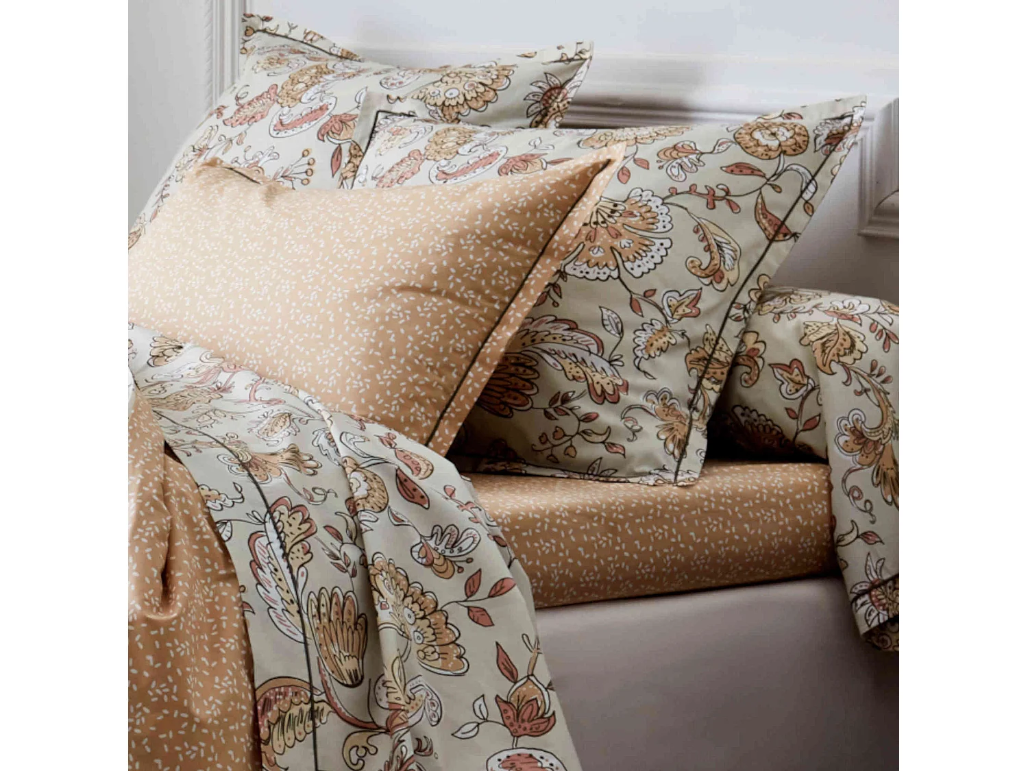 Drap housse percale Santal beige bonnet 30 cm 90x190 cm - Tradilinge