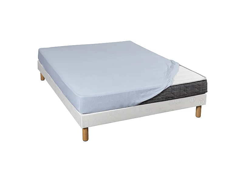 Drap housse bleu jersey coton Lycra Tencel 190x200