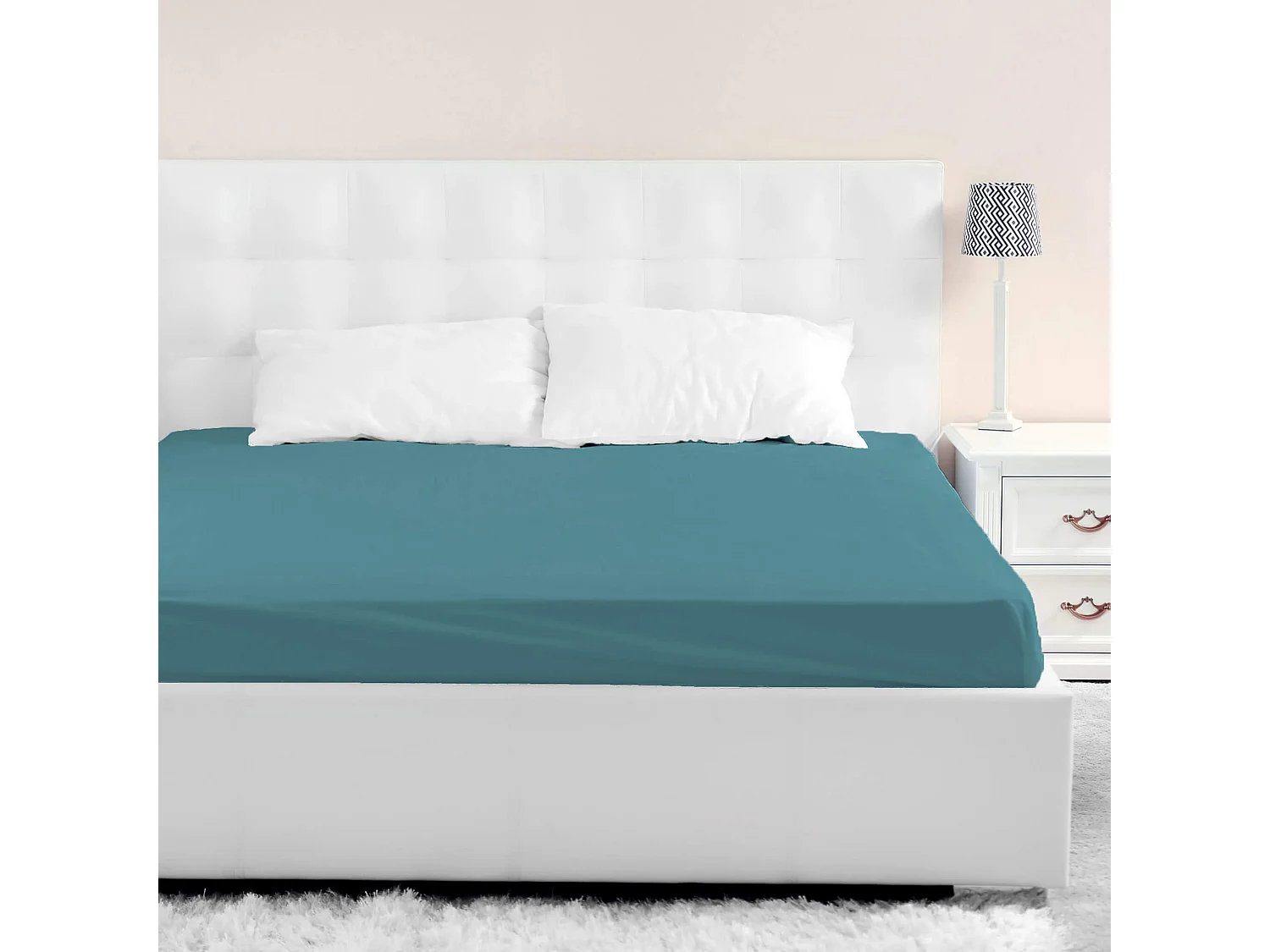 Drap housse jersey bleu canard bonnet 40 cm 140x190/200