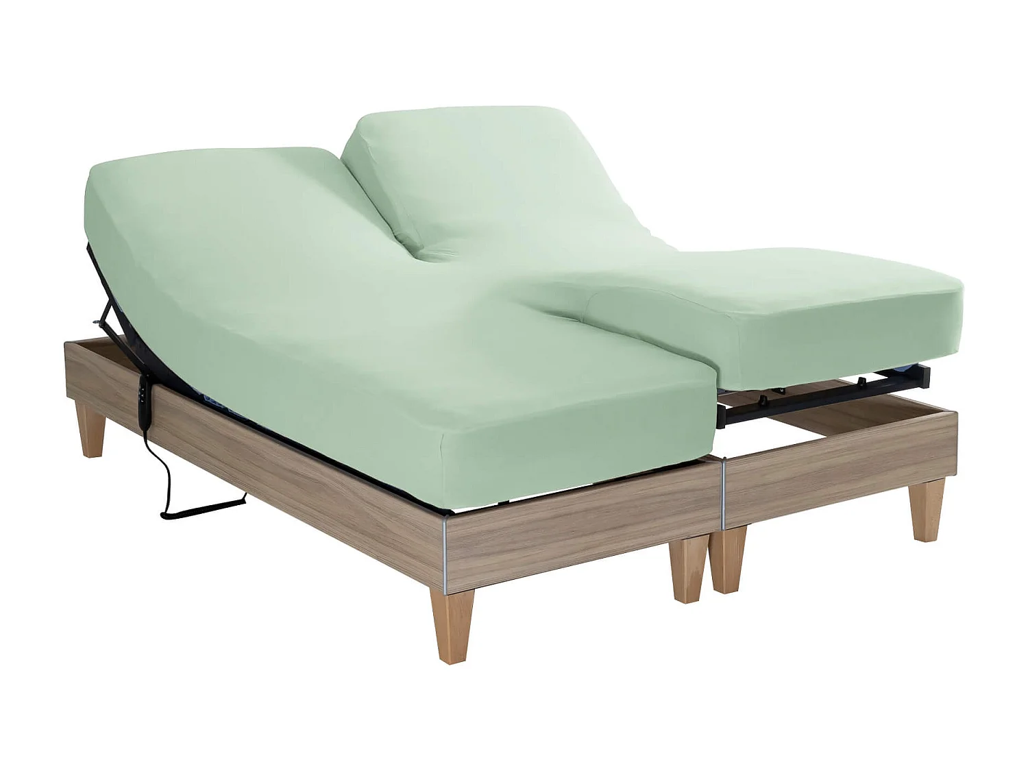 Drap housse vert jade pour lit articulé jersey extensible 2x80x200