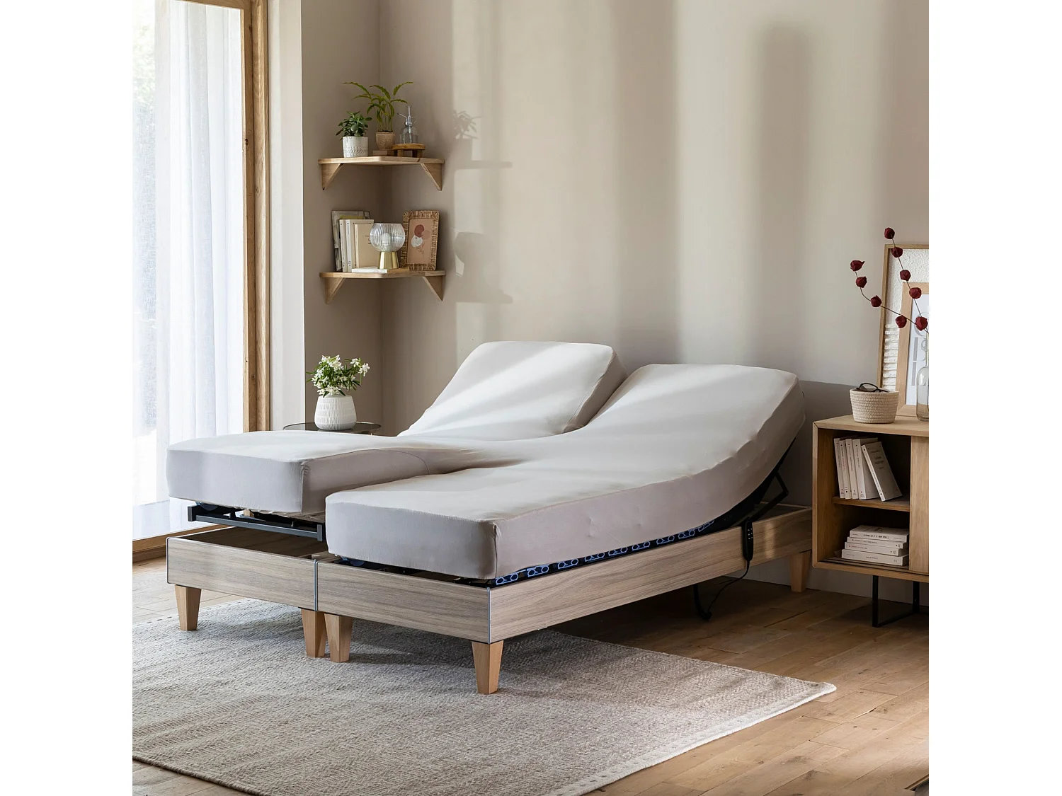 Drap housse beige pour lit articulé jersey extensible 2x70x190