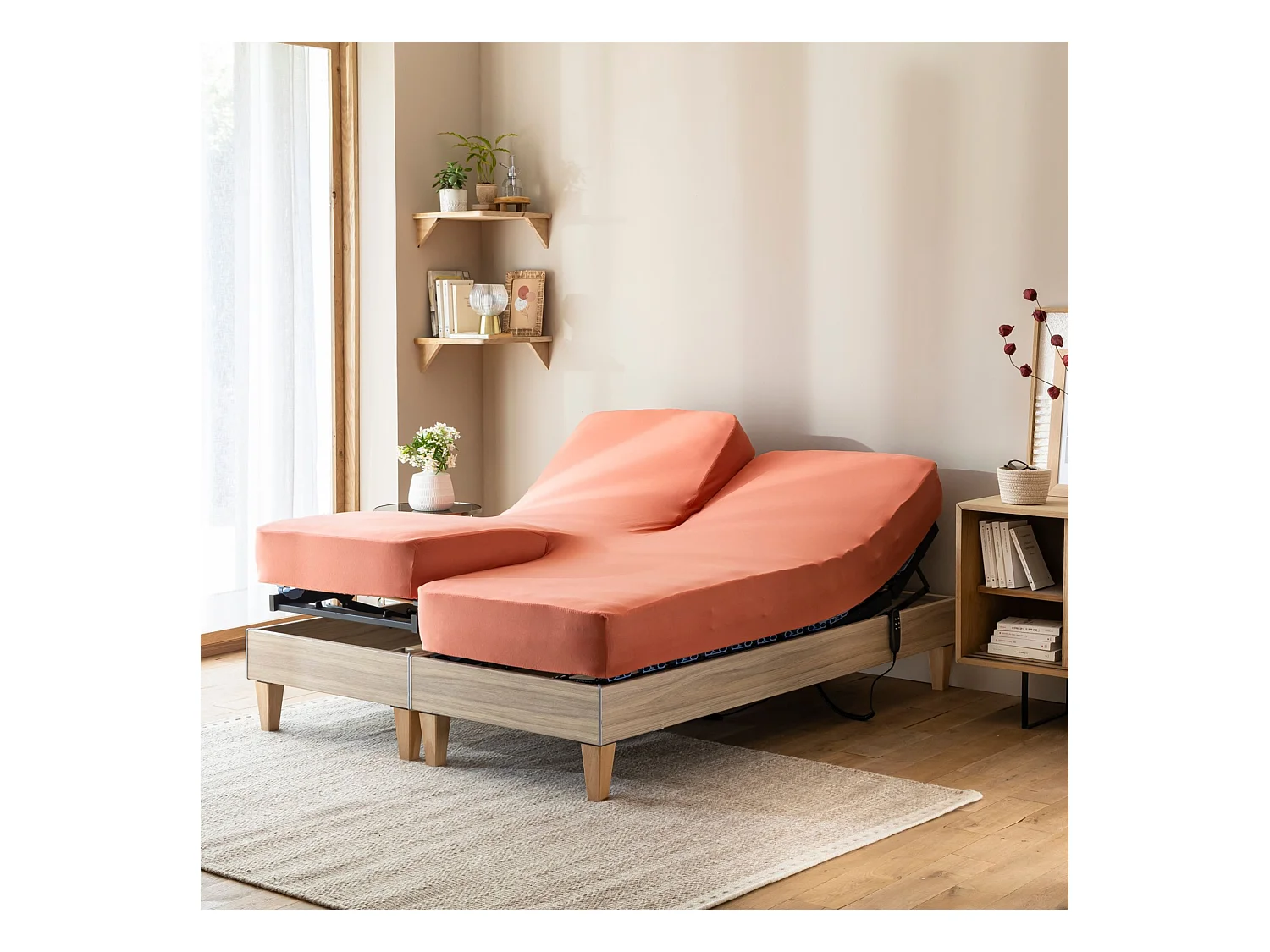 Drap housse orange terracotta pour lit articulé jersey extensible 2x70x190