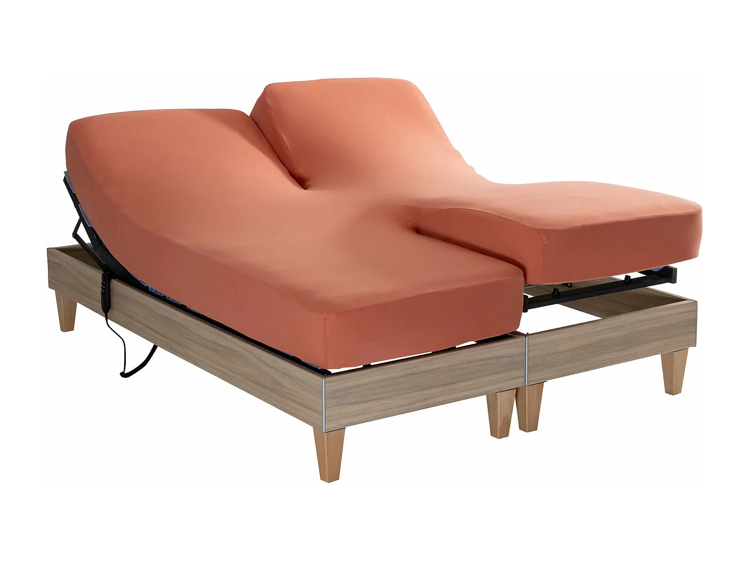 Drap housse orange terracotta pour lit articulé jersey extensible 2x70x190