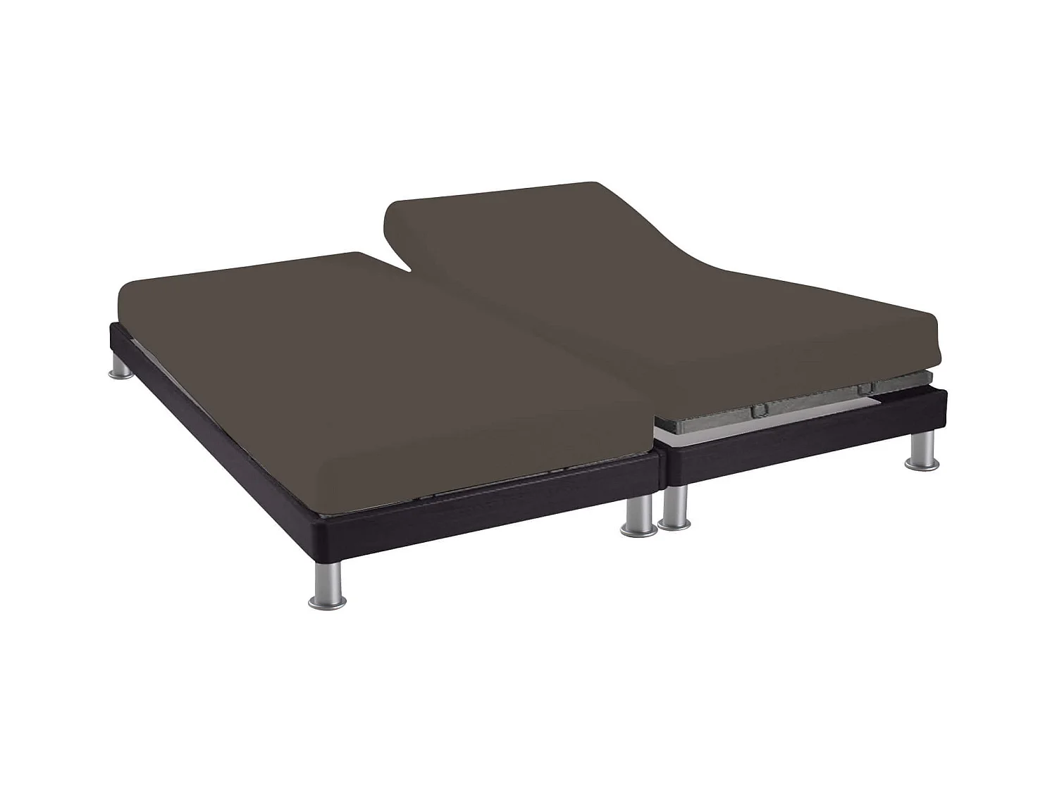 Drap housse pour lit articulé 2x70x190 zinc 100% coton Terre de Nuit