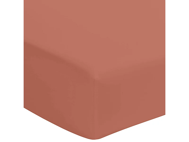 Drap housse terracotta 100% coton bonnet 40 cm 160x190 cm