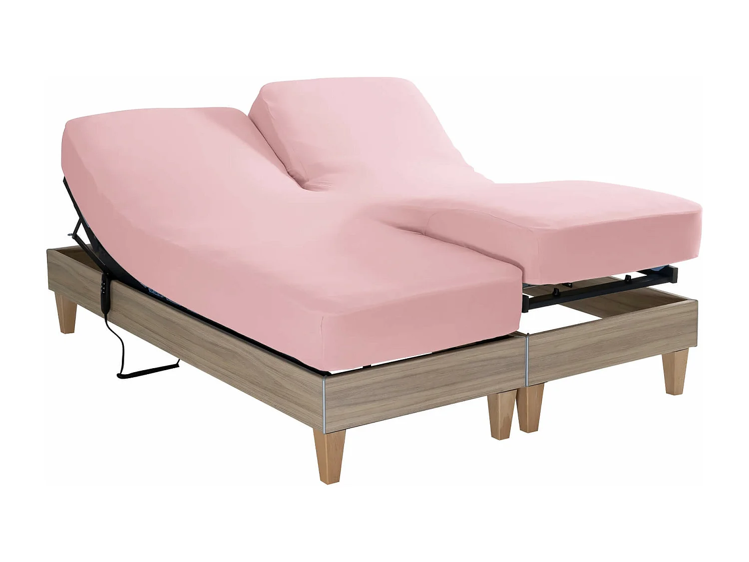 Drap housse rose thé pour lit articulé jersey extensible 2x90x200