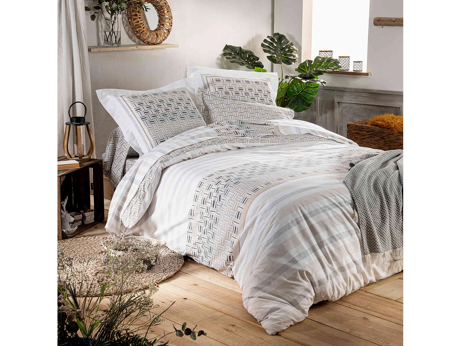 Drap housse Diego gris bonnet 30 cm 90x190 cm - Tradilinge