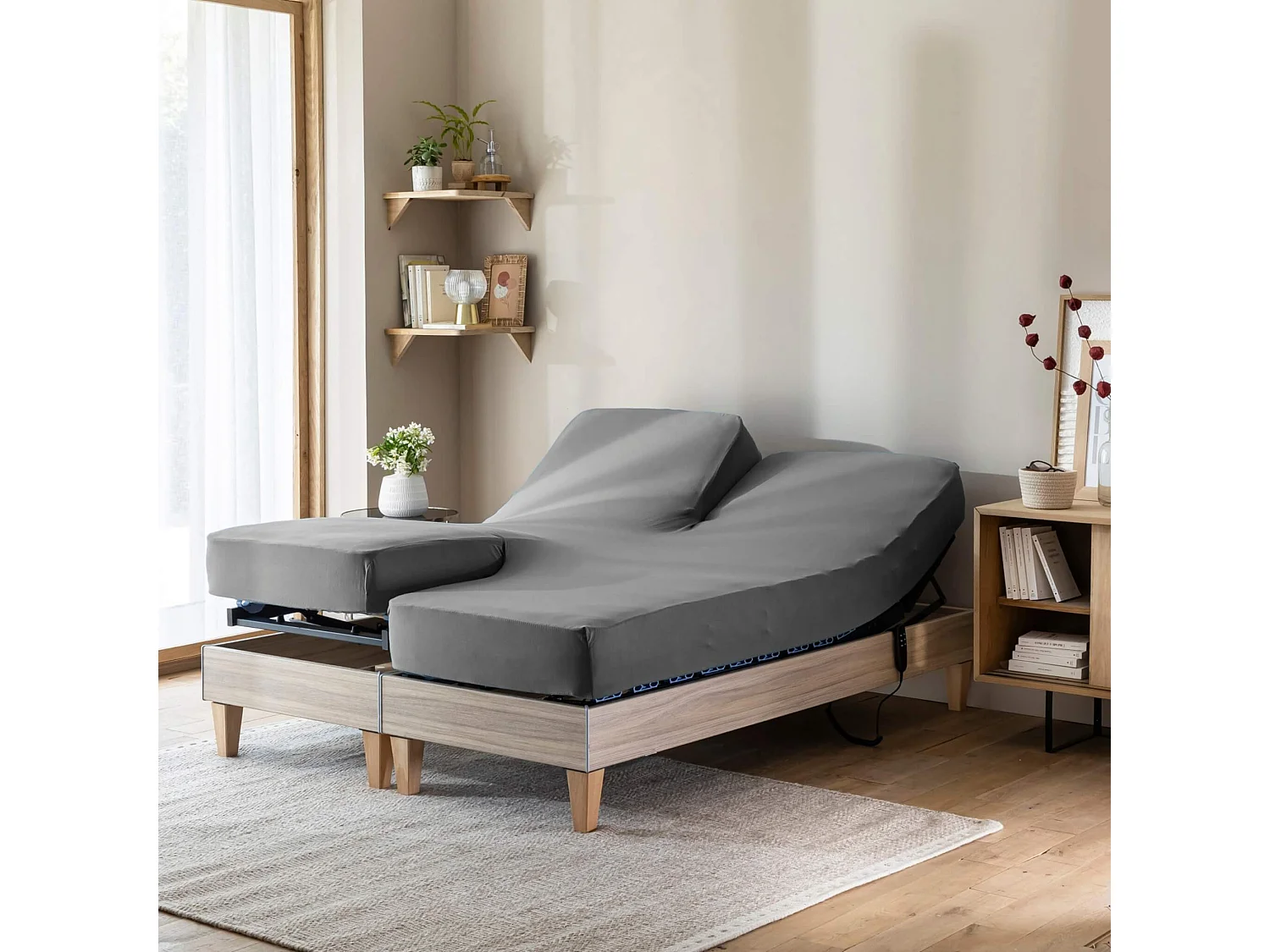 Drap housse gris souris pour lit articulé jersey extensible 2x80x200