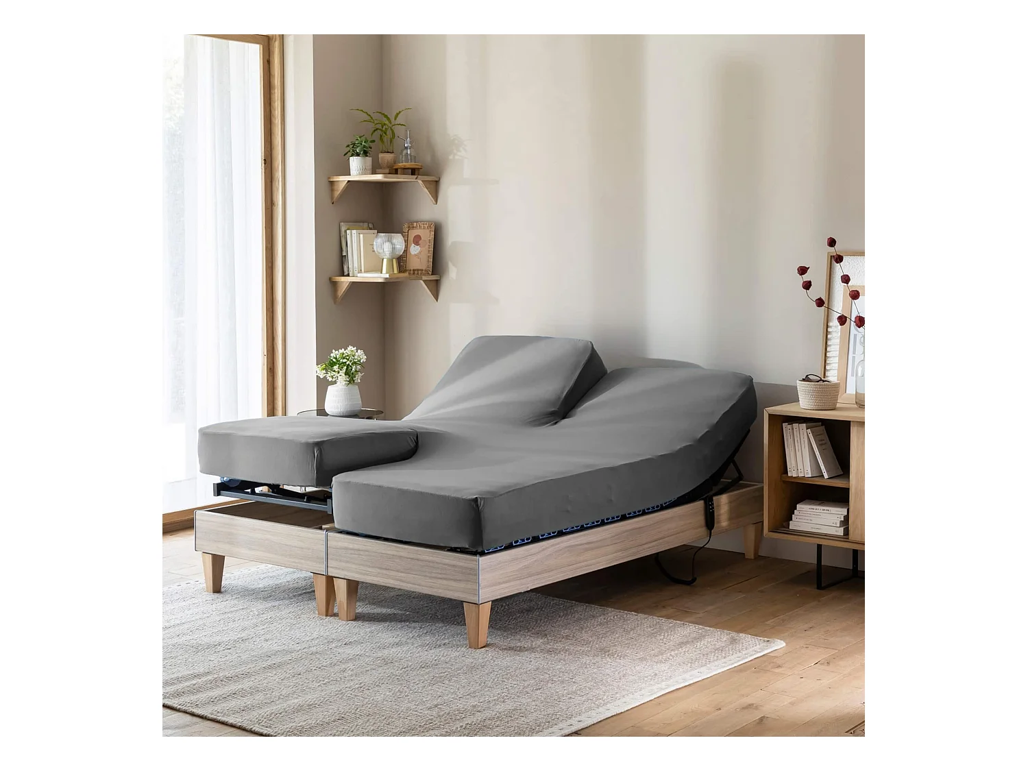 Drap housse gris souris pour lit articulé jersey extensible 2x80x200
