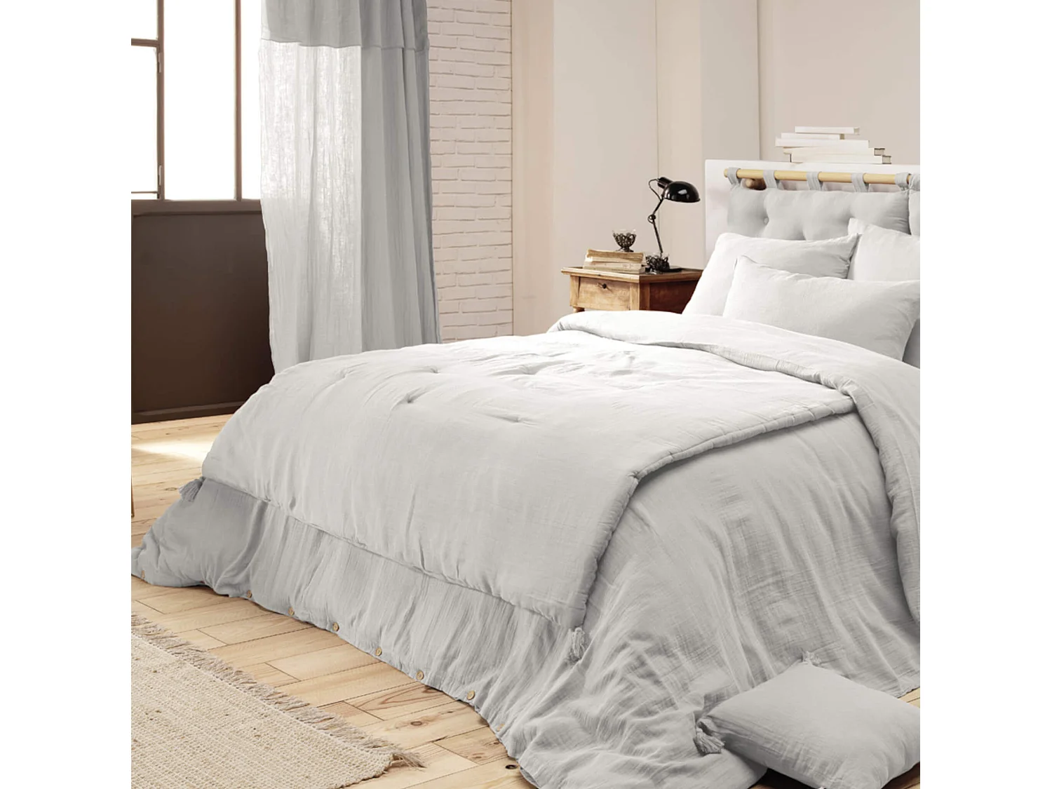 Couvre-lit double gaze de coton gris 150x150 cm