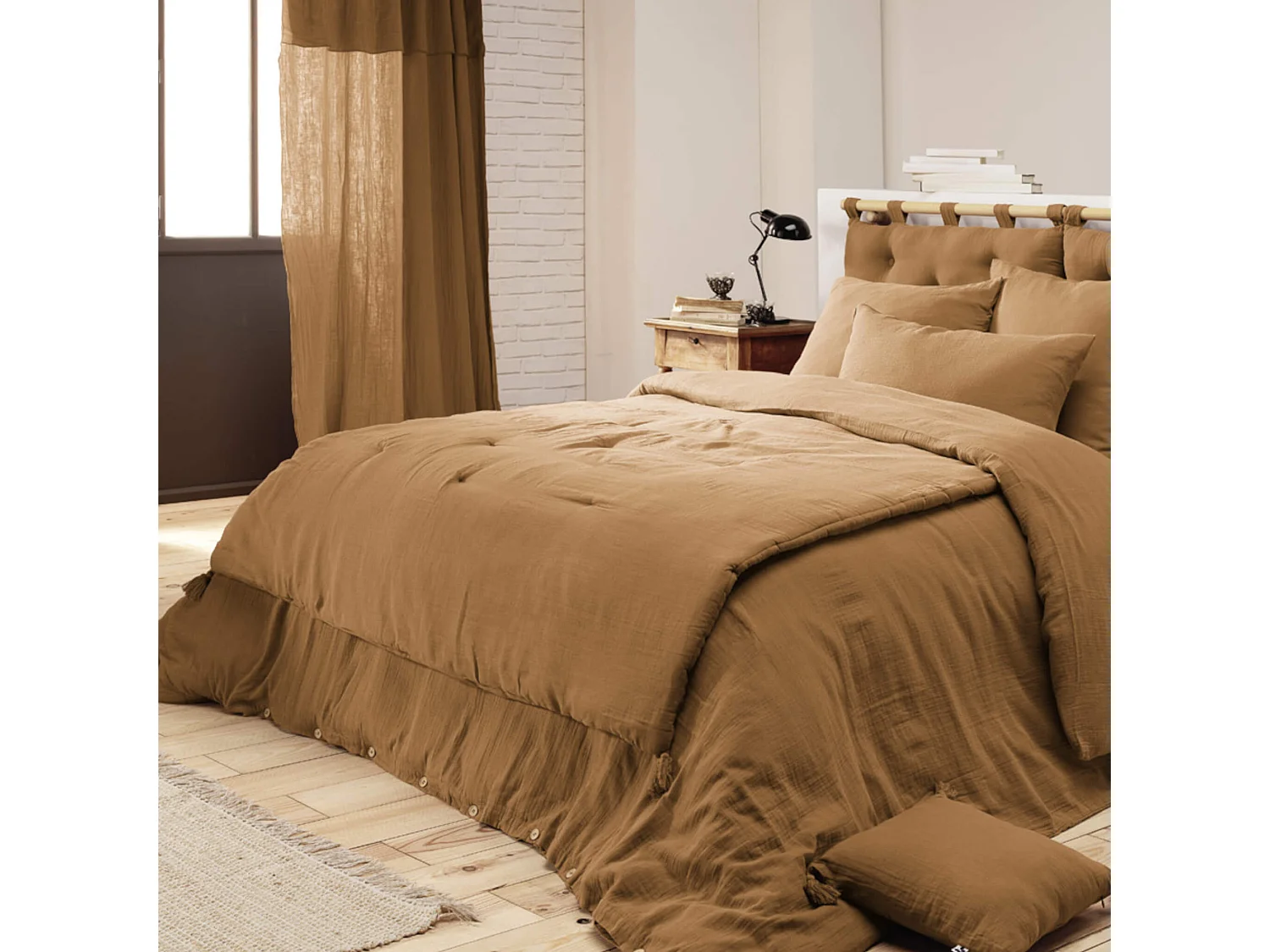 Couvre-lit double gaze de coton marron 150x150 cm