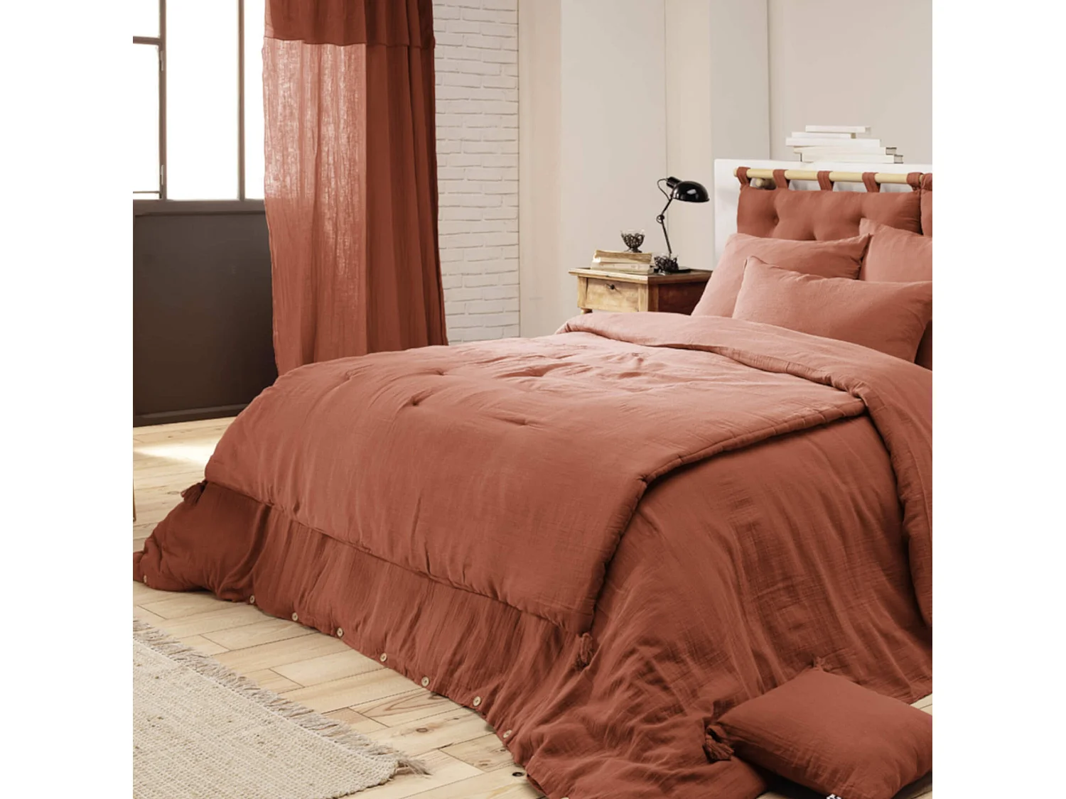 Couvre-lit double gaze de coton orange 150x150 cm