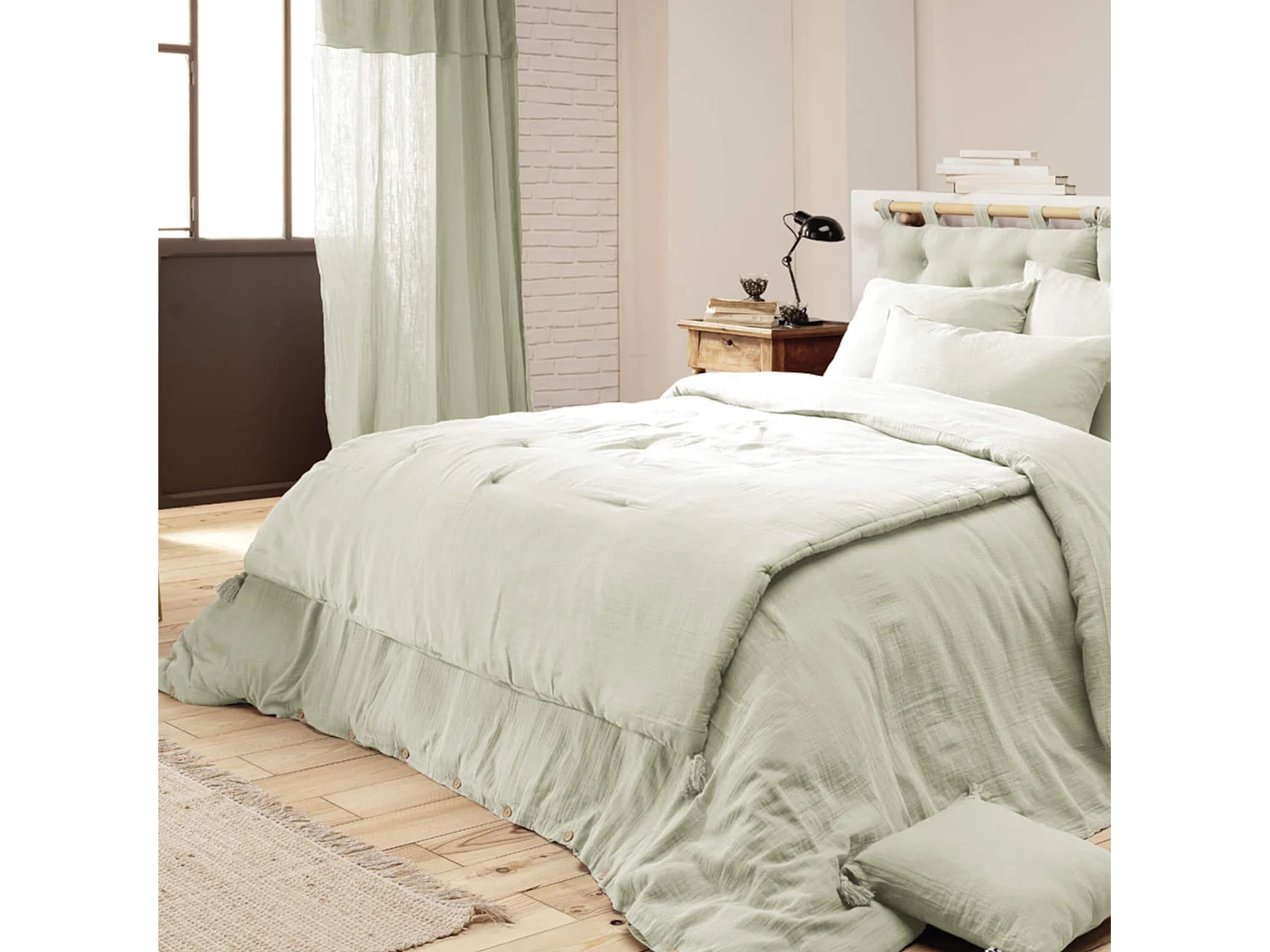 Couvre-lit double gaze de coton vert 90x200 cm