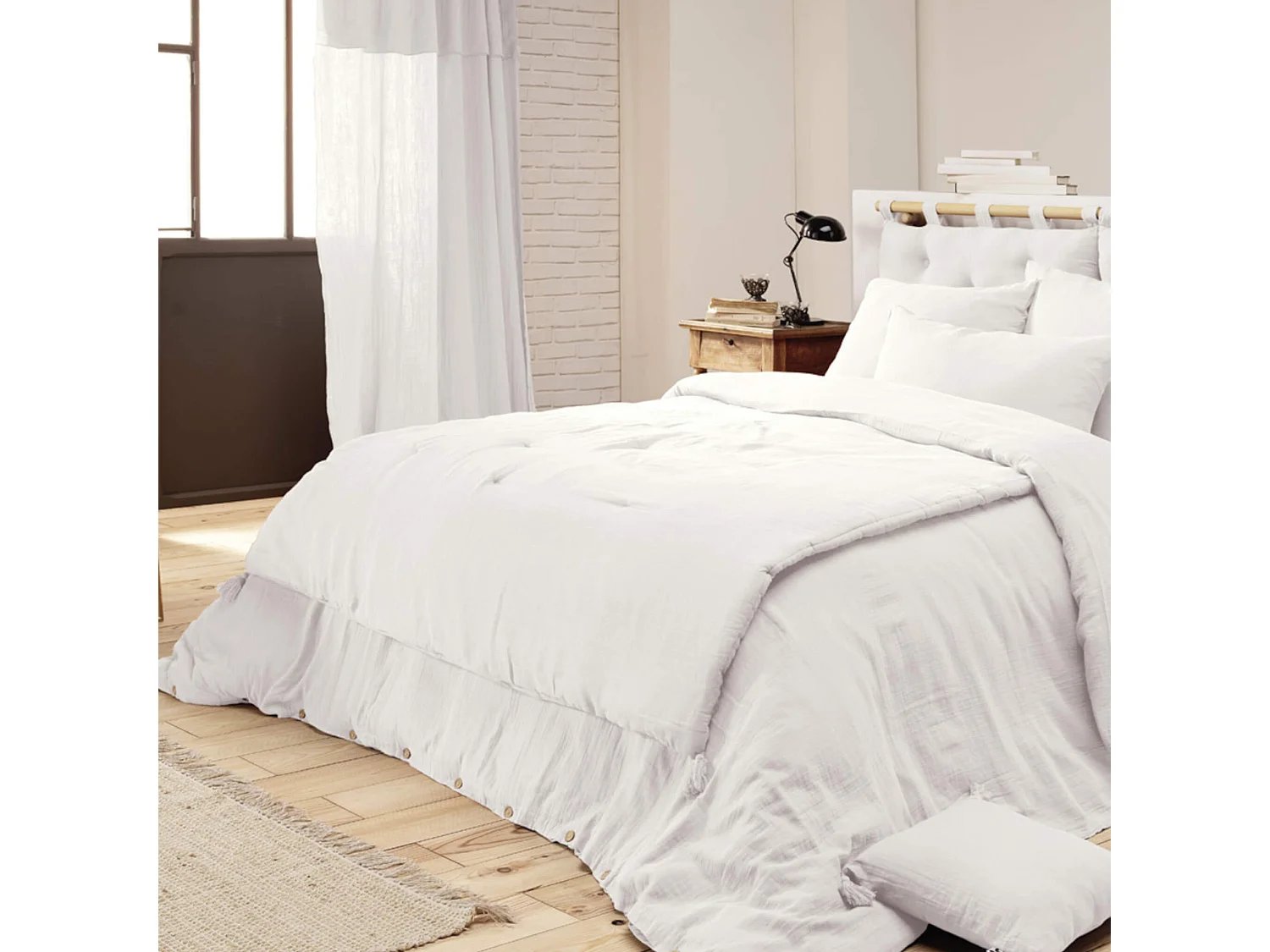 Couvre-lit double gaze de coton blanc 90x200 cm