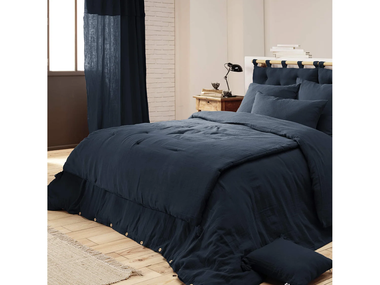 Couvre-lit double gaze de coton marine 90x200 cm