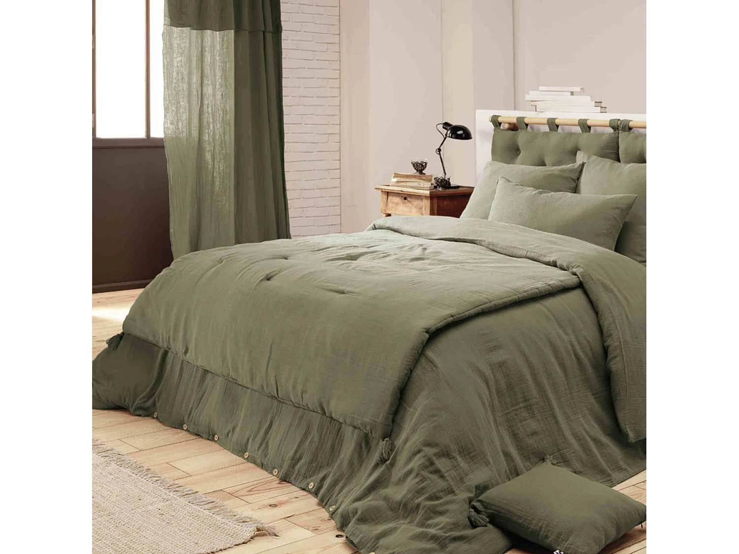 Couvre-lit double gaze de coton kaki 150x150 cm