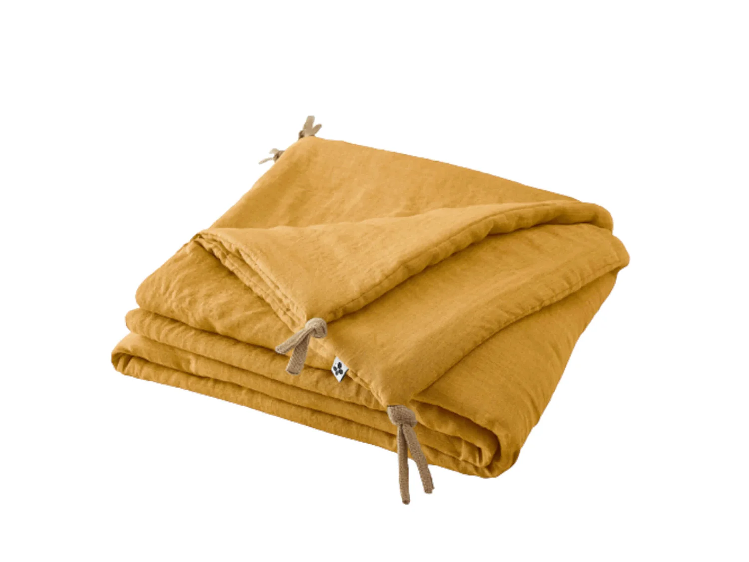 Couvre-lit à nouettes lin lavé jaune foncé