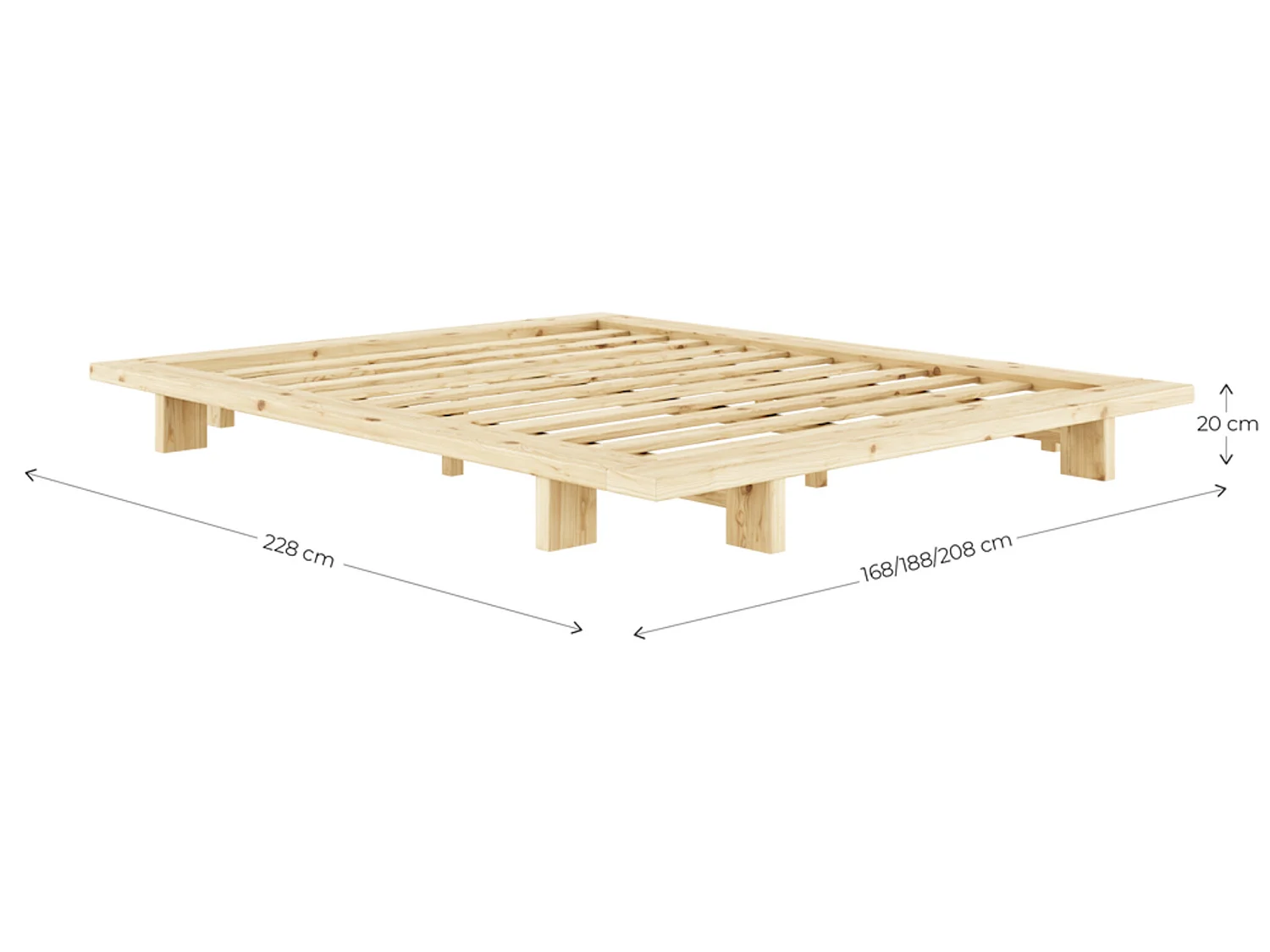 Lit futon JAPAN en pin massif foncé style japonais 140x200