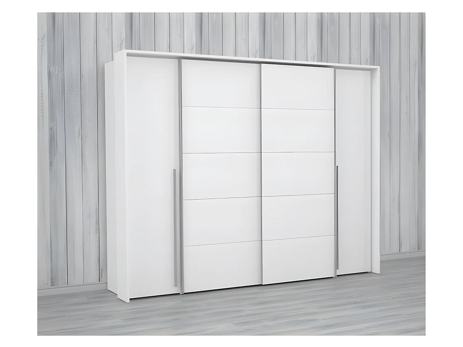 Kledingkast - Mat wit - 2 draaideuren + 2 schuifdeuren - 270 x 61 x 210 cm - NARAGO