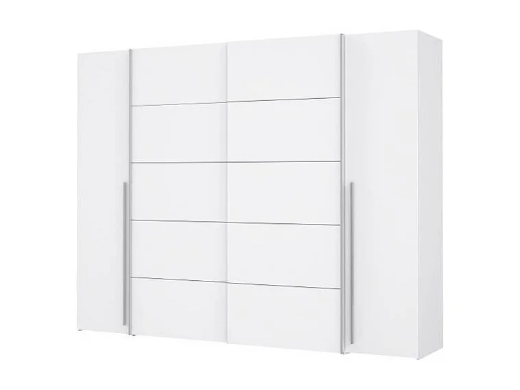Kledingkast - Mat wit - 2 draaideuren + 2 schuifdeuren - 270 x 61 x 210 cm - NARAGO