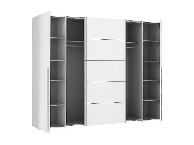 Kledingkast - Mat wit - 2 draaideuren + 2 schuifdeuren - 270 x 61 x 210 cm - NARAGO