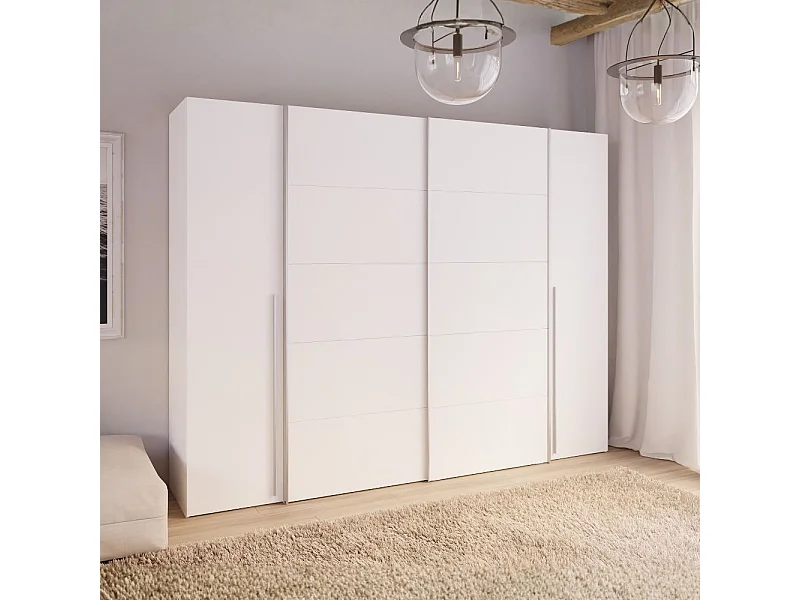 Kleiderschrank – Mattweiß – 2 Flügeltüren + 2 Schiebetüren – 270,3 x 61,2 x 210 cm – NARAGO