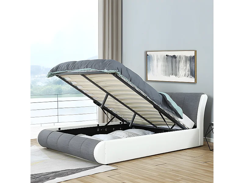 Lit Coffre Xenon Avec Sommier - Couleurs - Gris Tissu, Tailles - 140x190