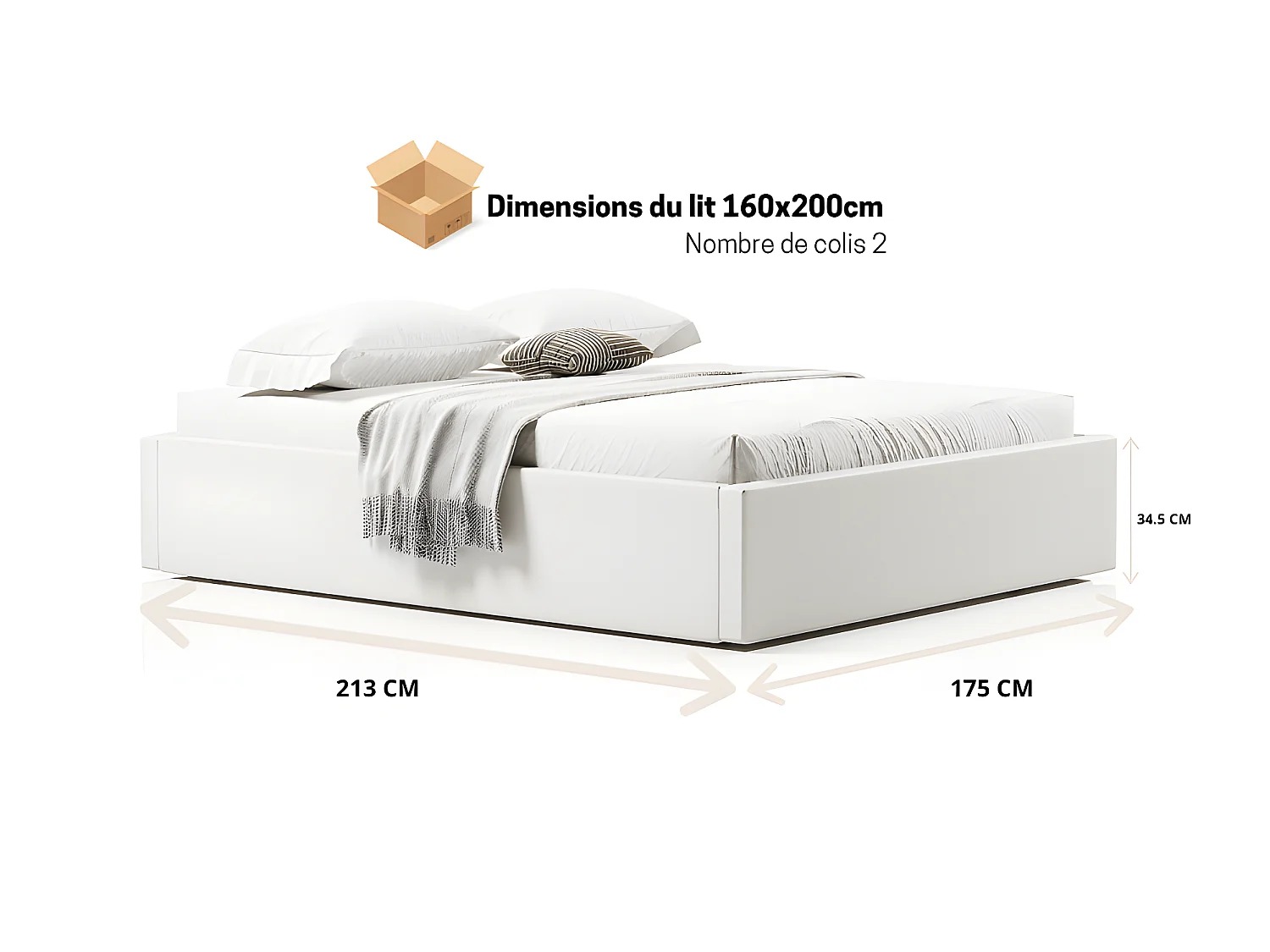 Sommier Coffre De Rangement Room - Couleurs - Gris, Tailles - 140x190