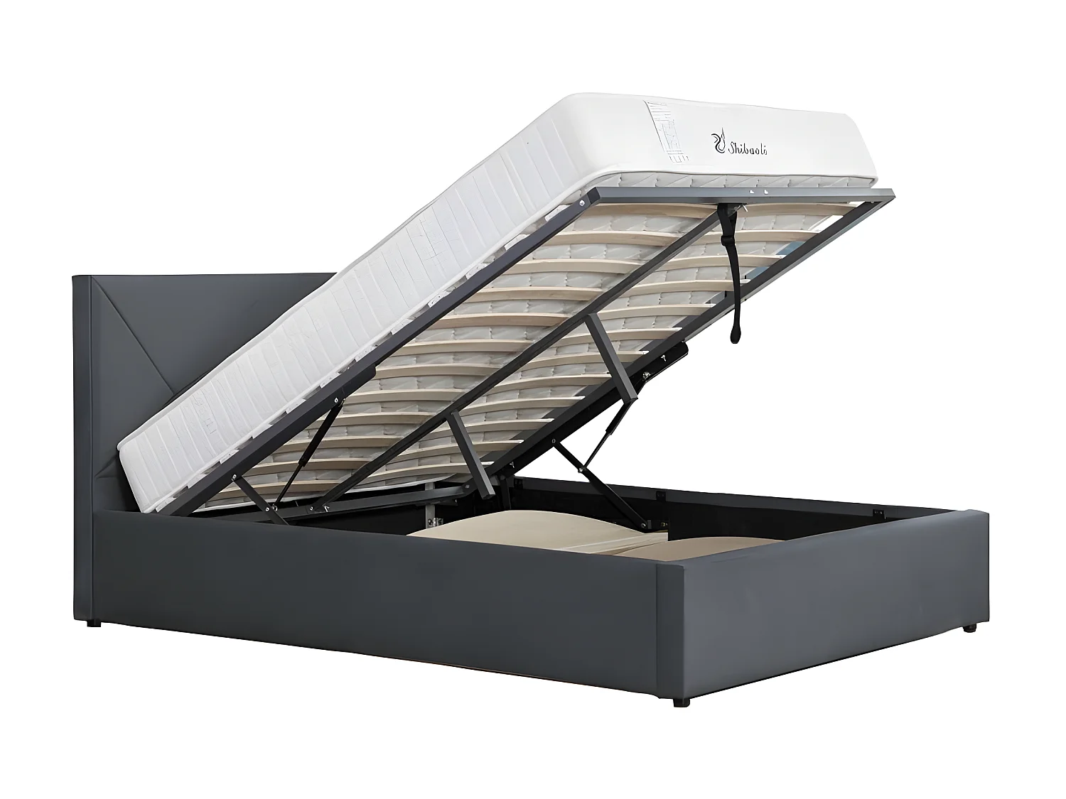 Lit coffre velours DAMARD - Velours Gris - 180x200 cm