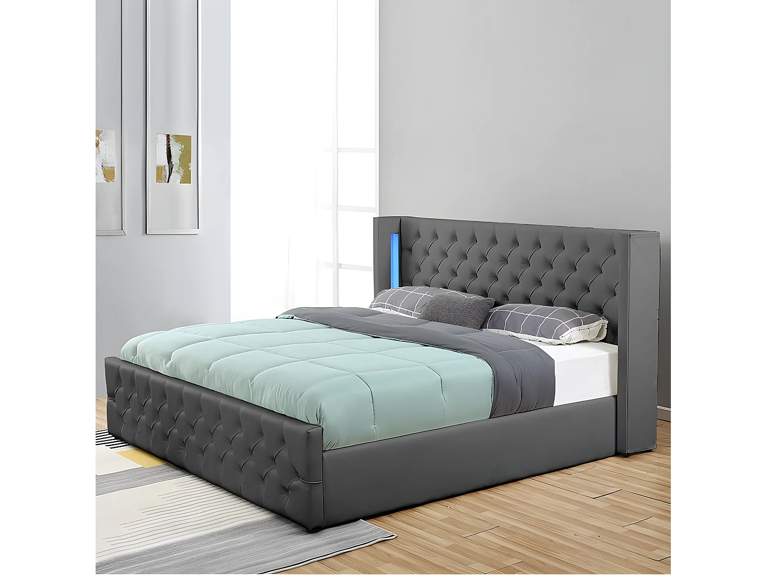 Lit Coffre Design Avec Led Osmos - Couleurs - Gris, Tailles - 140x190