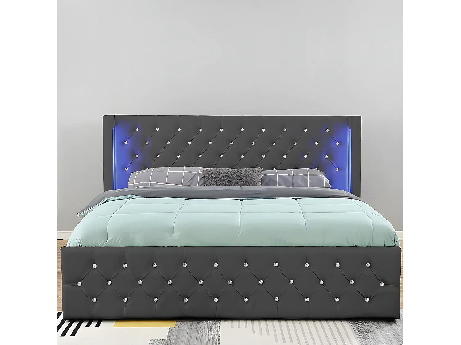 Lit Coffre Design Avec Led Osmos - Couleurs - Gris, Tailles - 140x190