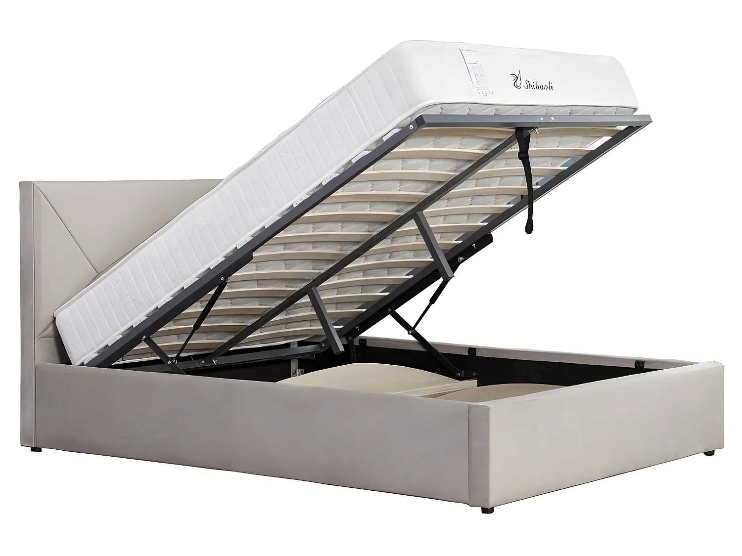 Lit coffre velours DAMARD - Velours Taupe - 160x200 cm