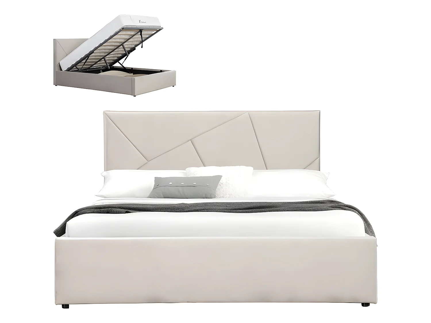 Lit coffre velours DAMARD - Velours Taupe - 160x200 cm