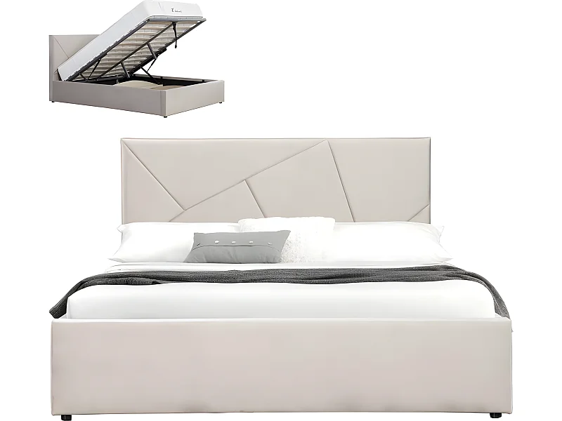 Lit coffre velours DAMARD - Velours Taupe - 160x200 cm