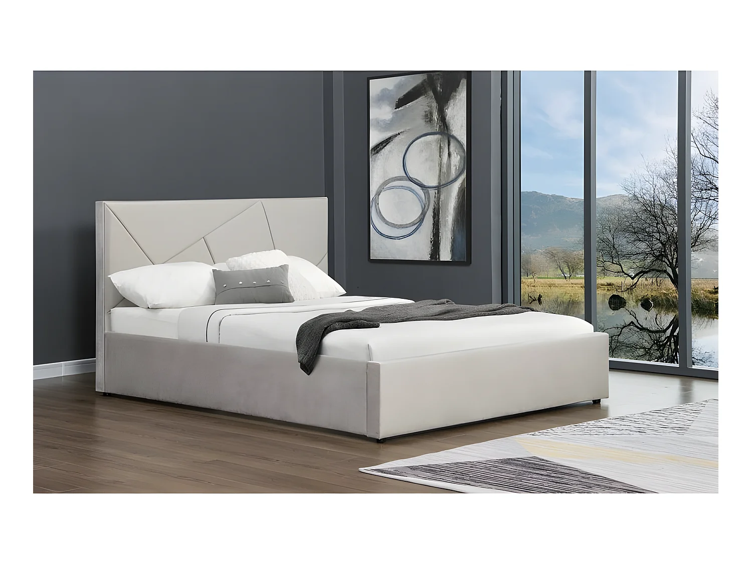 Lit coffre velours DAMARD - Velours Taupe - 140x190 cm