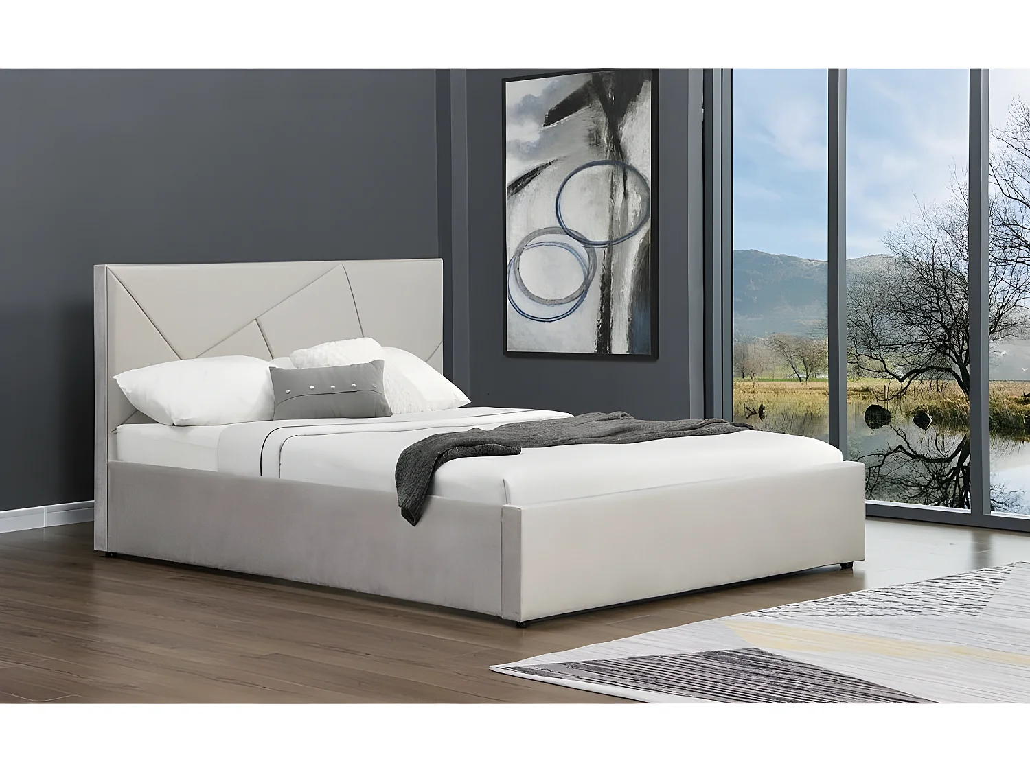 Lit coffre velours DAMARD - Velours Taupe - 140x190 cm