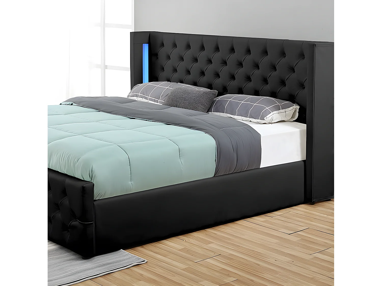 Lit Coffre Design Avec Led Osmos - Couleurs - Noir, Tailles - 180x200