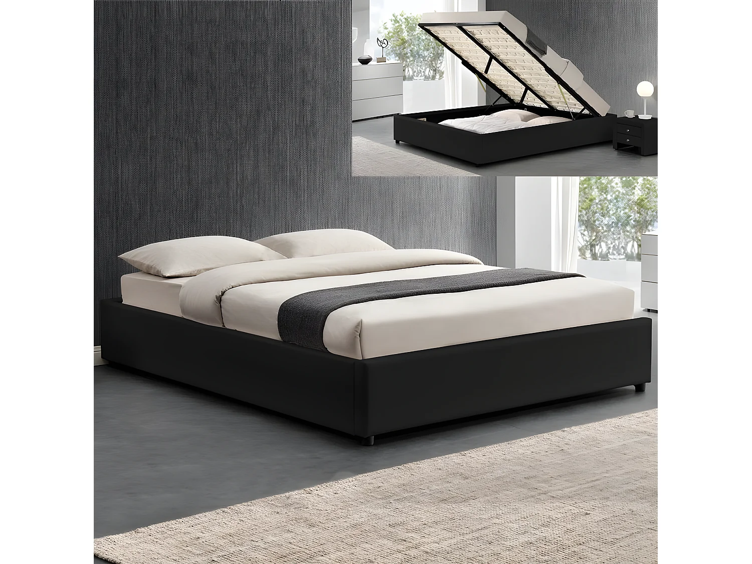 Sommier Coffre De Rangement Room - Couleurs - Noir, Tailles - 180x200