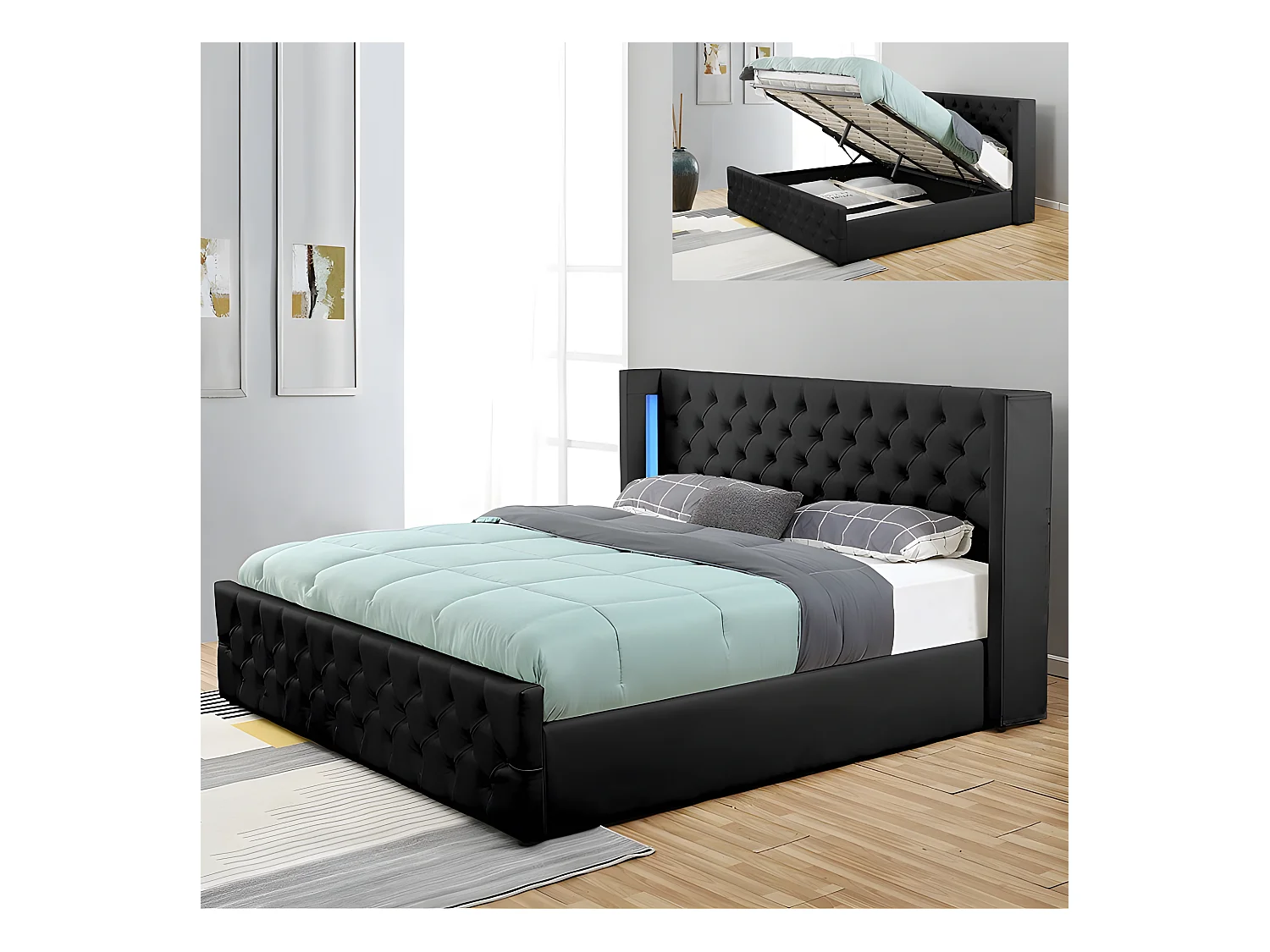 Lit Coffre Design Avec Led Osmos - Couleurs - Noir, Tailles - 160x200