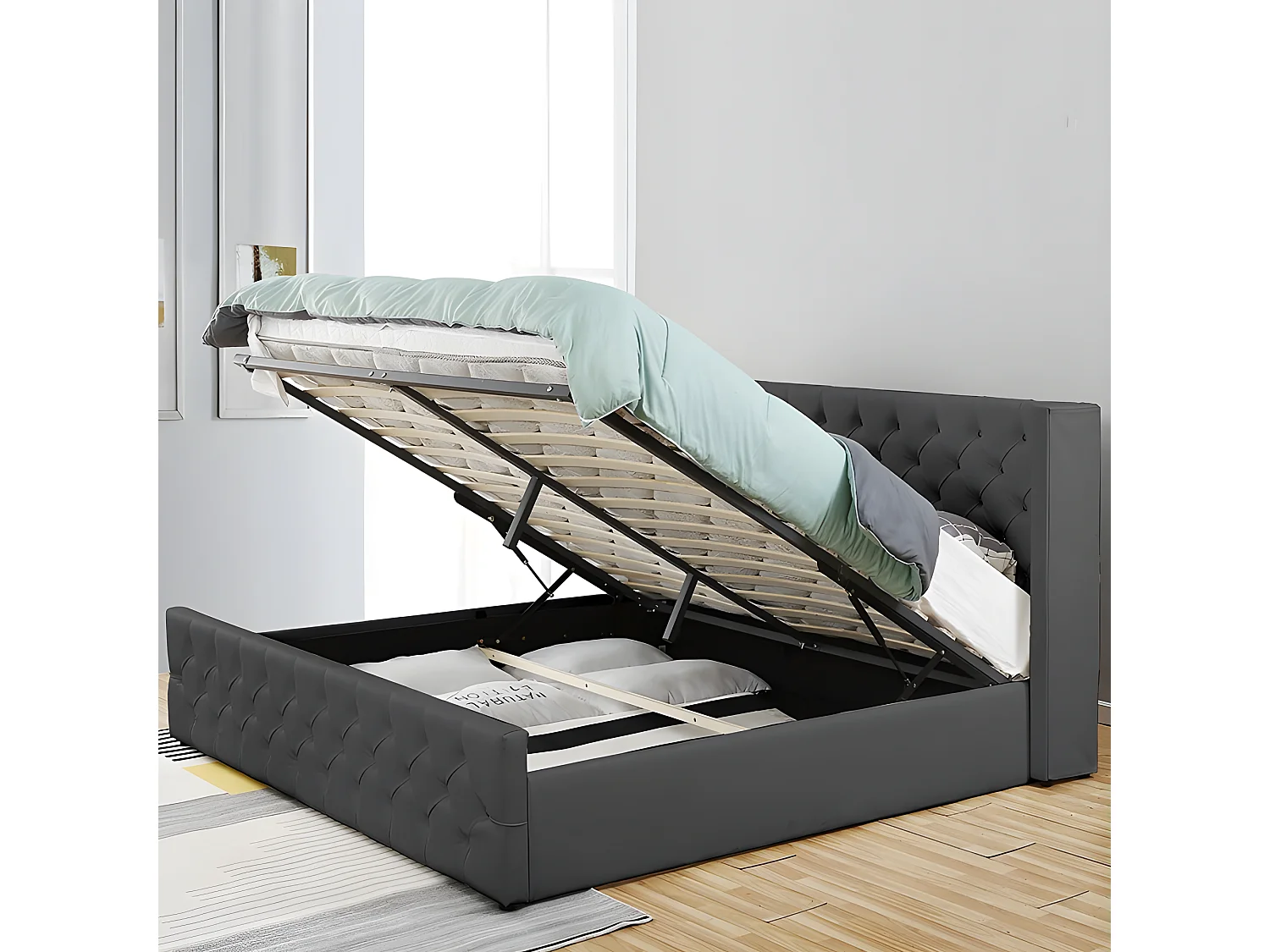 Lit Coffre Design Avec Led Osmos - Couleurs - Gris, Tailles - 180x200