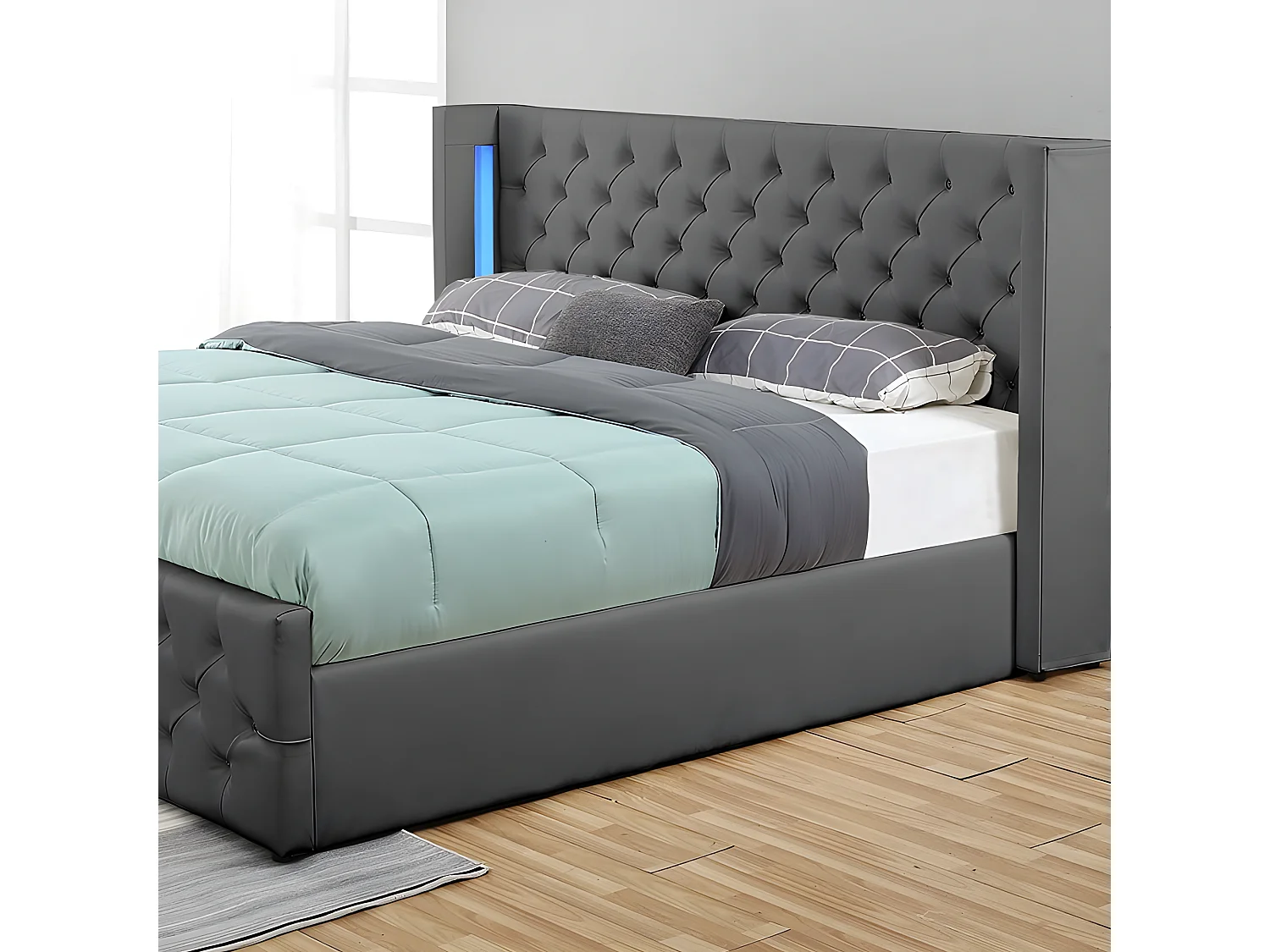 Lit Coffre Design Avec Led Osmos - Couleurs - Gris, Tailles - 160x200