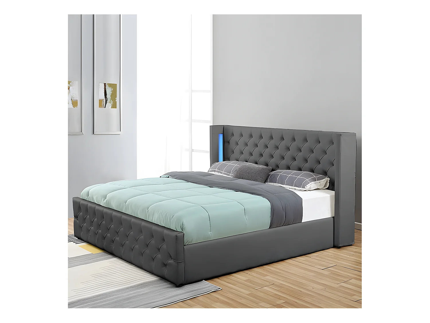 Lit Coffre Design Avec Led Osmos - Couleurs - Gris, Tailles - 160x200