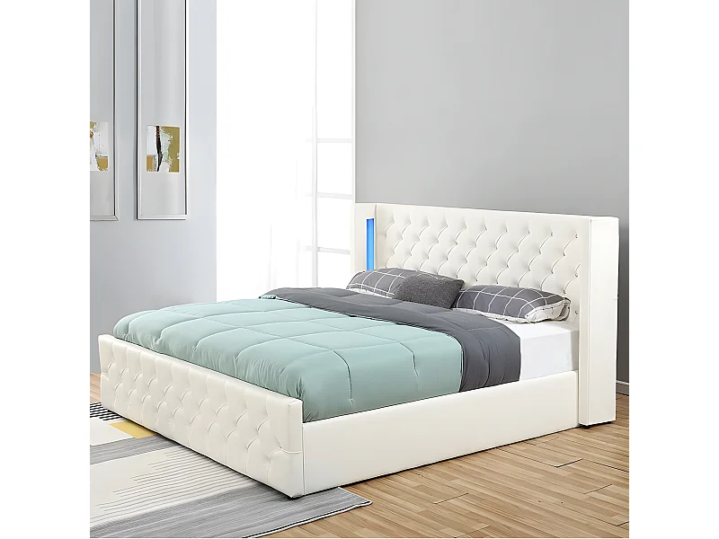 Lit Coffre Design Avec Led Osmos - Couleurs - Blanc, Tailles - 180x200